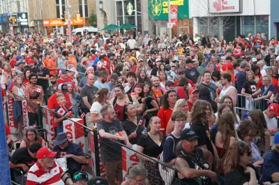 Patrons at Canada Day celebrations in Carl Zehr Square