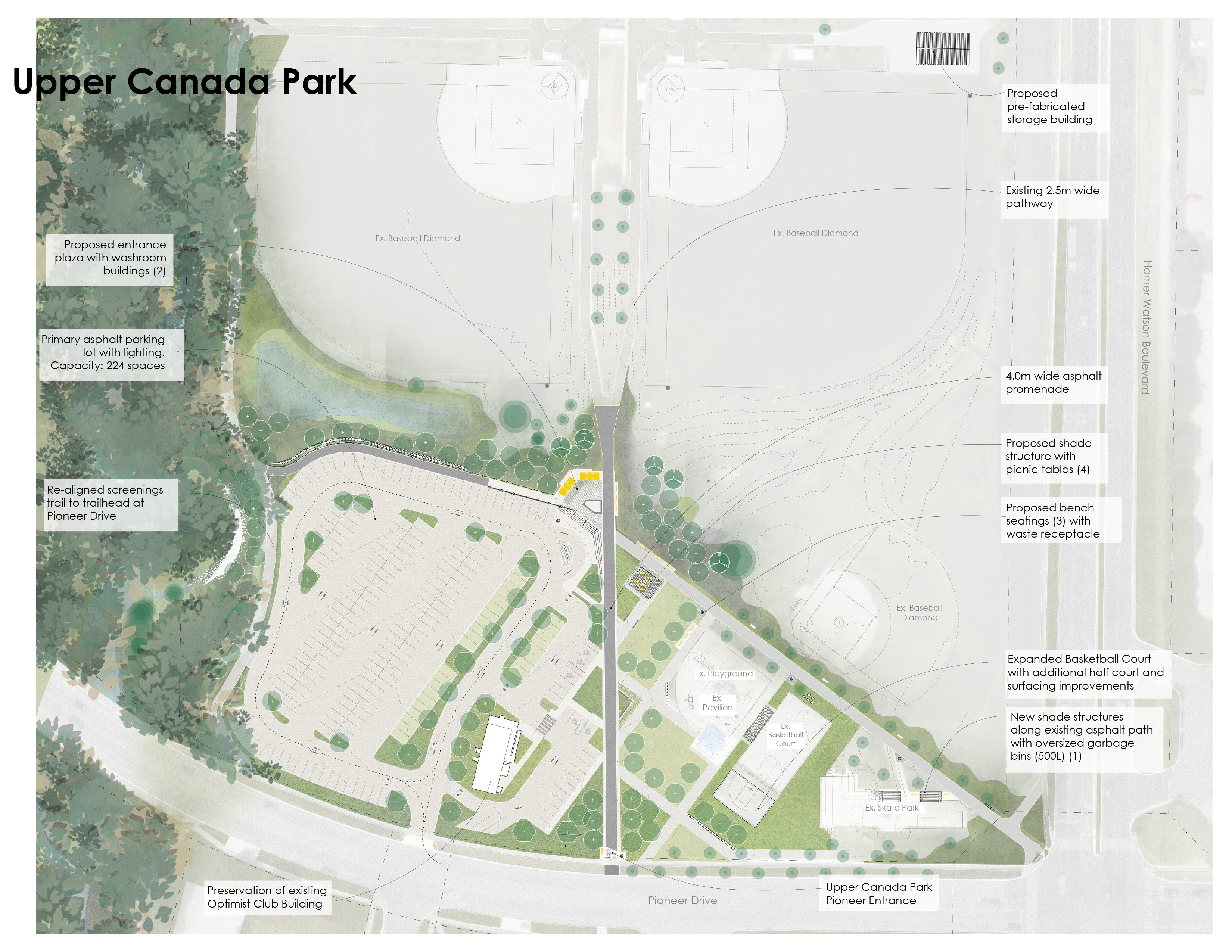 Drawing showing the construction plan for Upper Canada Park