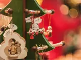 Wooden ornaments on a wooden tree