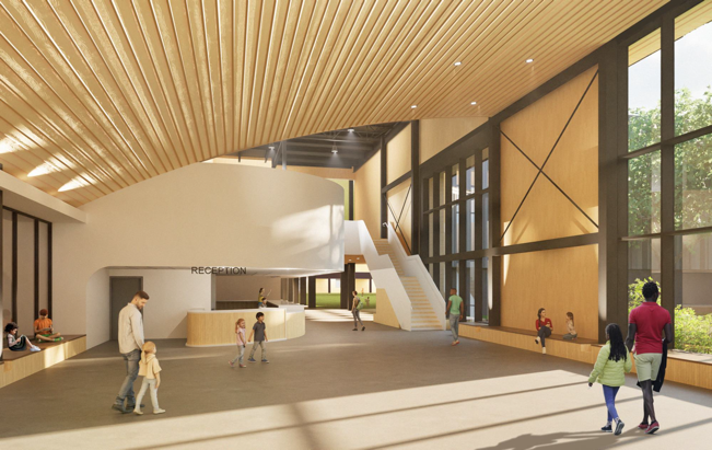 Rendering of lobby of new recreation facility