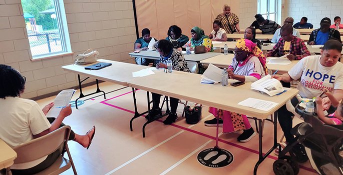 Group of people at workshop from student angle