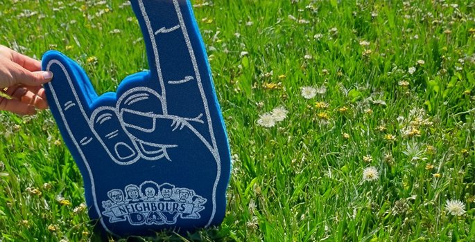 Foam hand with Neighbours Day logo